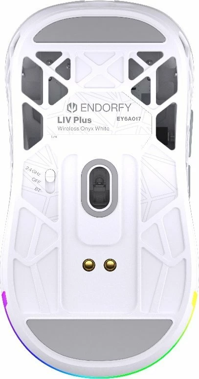 Maus gaming Endorfy LIV Plus Wireless EY6A017, PAW3395, 26000 DPI, RGB, tri-mode, dock karikimi, i bardhë