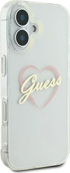 Mbështjellës Guess IML Heart për iPhone 16 Plus, Transparent