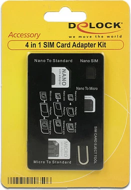 Set adapter për kartelë SIM DeLOCK 4-në-1, Nano/Micro/Full-size, e zezë/hirtë