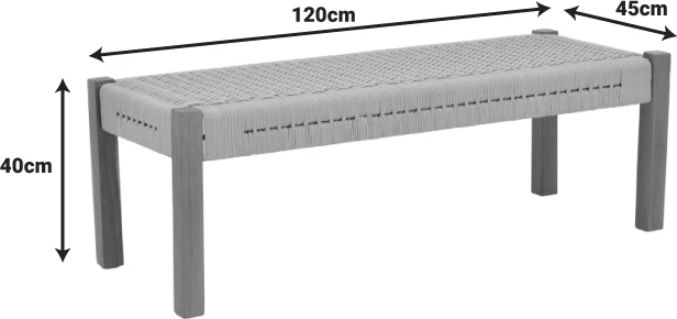 Stol Uma dru teak dhe litar pe, hije natyrale, 120x45x40cm