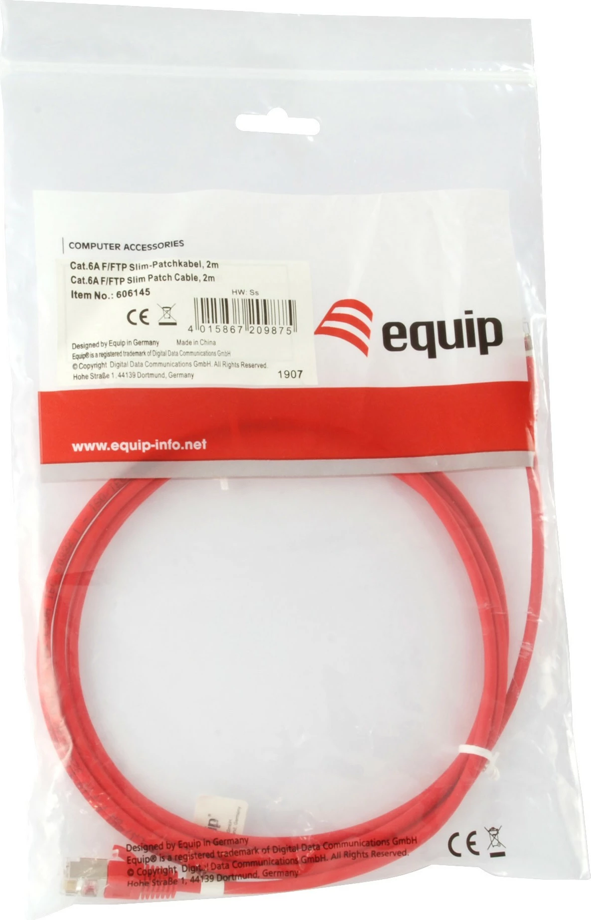 Kabllo rrjeti Equip Cat6a F/FTP Slim 2m, e kuqe
