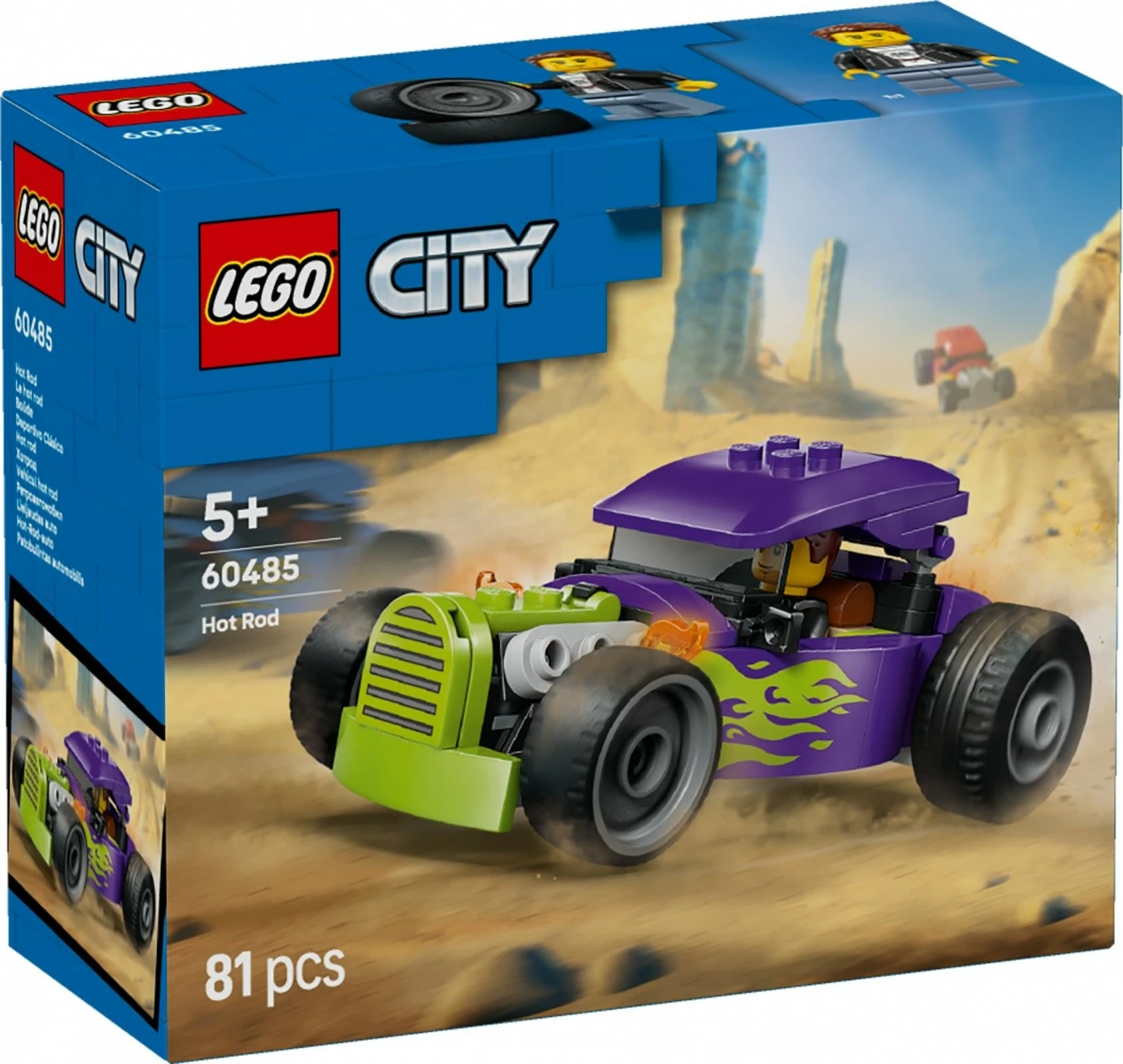 Set kockash ndërtimi, LEGO City, 60485 Hot Rod, 81 pjesë, moshë 5+, i vogël, lejla me flakë jeshile neon