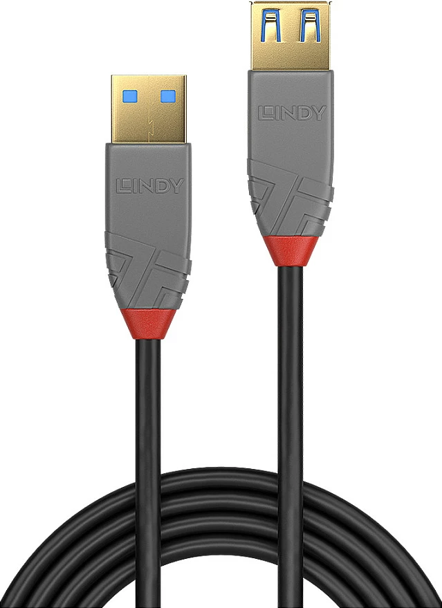 Kabllo zgjatëse USB LINDY Anthra Line, USB 3.2 Gen 1 Type-A (M-F), 3m, 5Gbps, e zezë