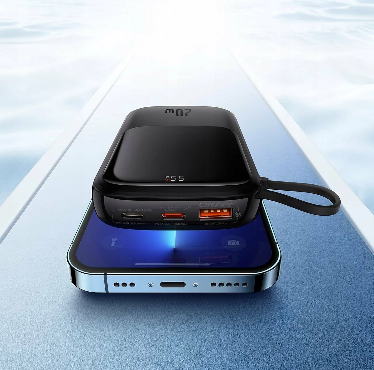 Powerbank Baseus Qpow Pro Overseas Edition 10000mAh 20W me kabllo Lightning, me ekran, e zezë 3