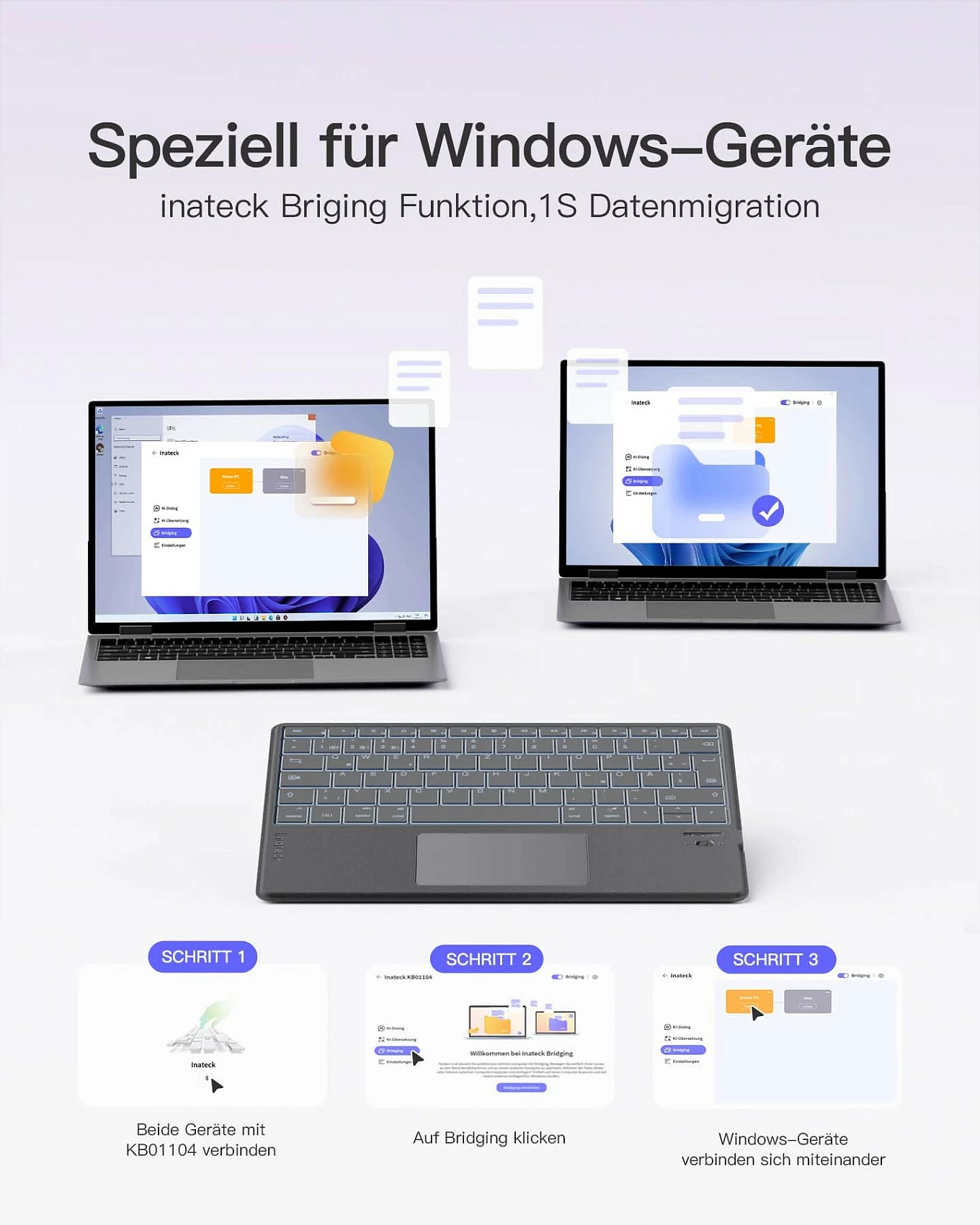 Tastierë inateck për iPad Pro 11, QWERTZ, me touchpad, gri