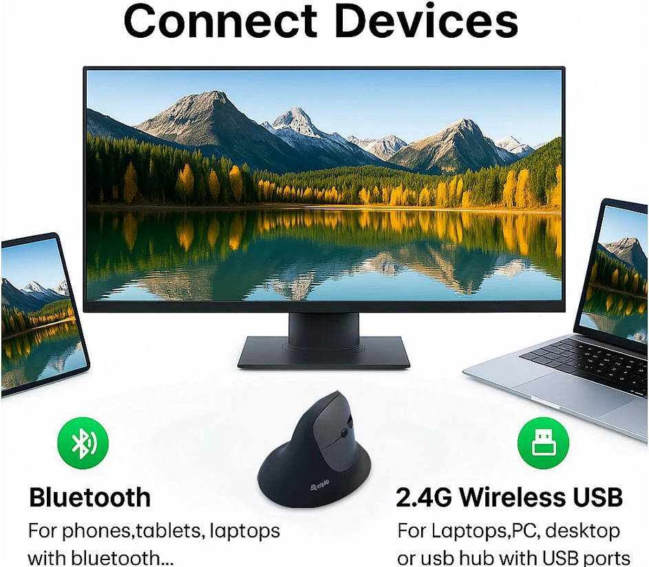 Maus ergonomik EQUIP DM, wireless 2.4GHz + Bluetooth, 6 butona, i zi