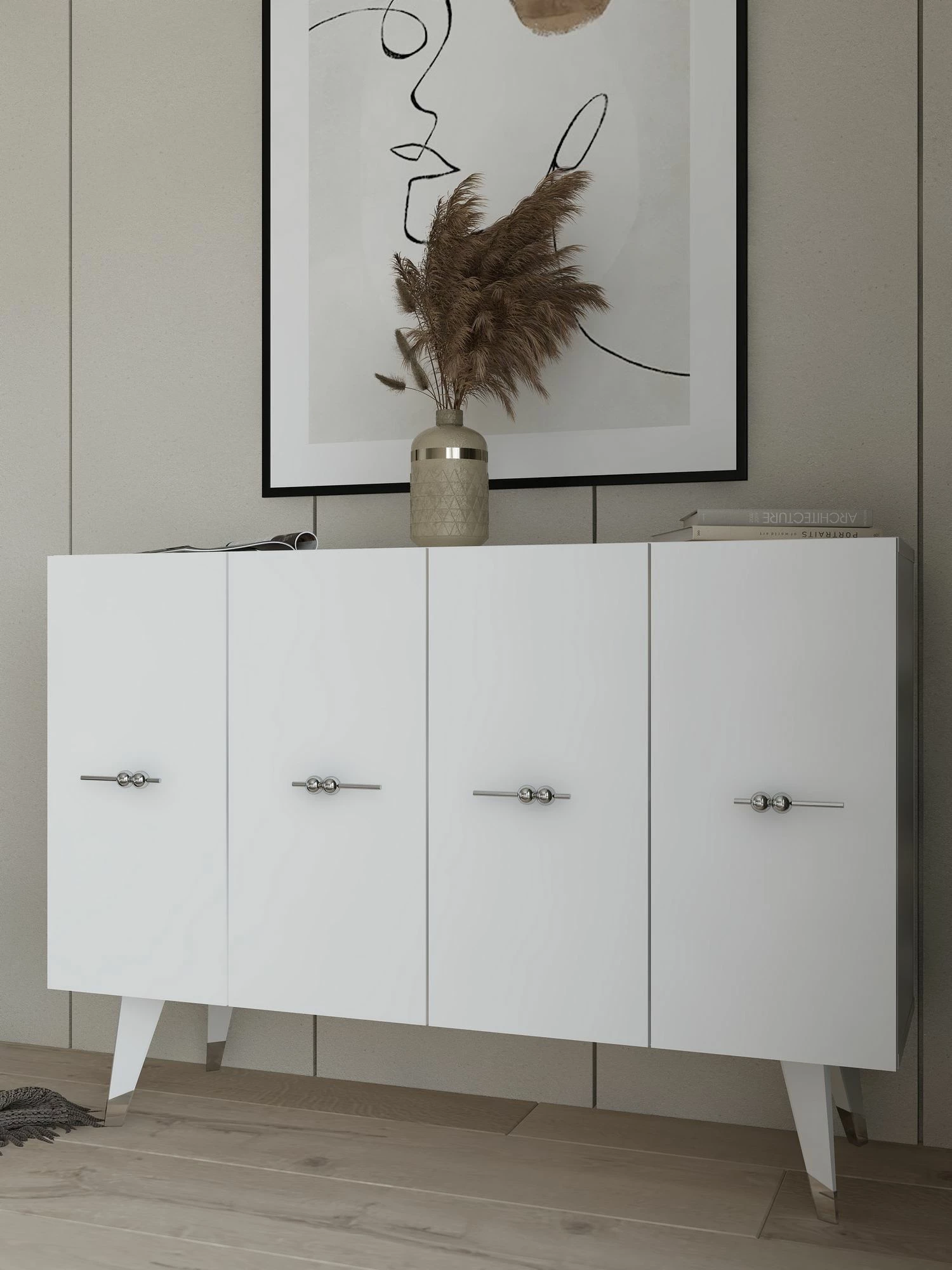 Konsol Skye Decor, ngjyrë argjendi dhe e bardhë, Quart Salkım