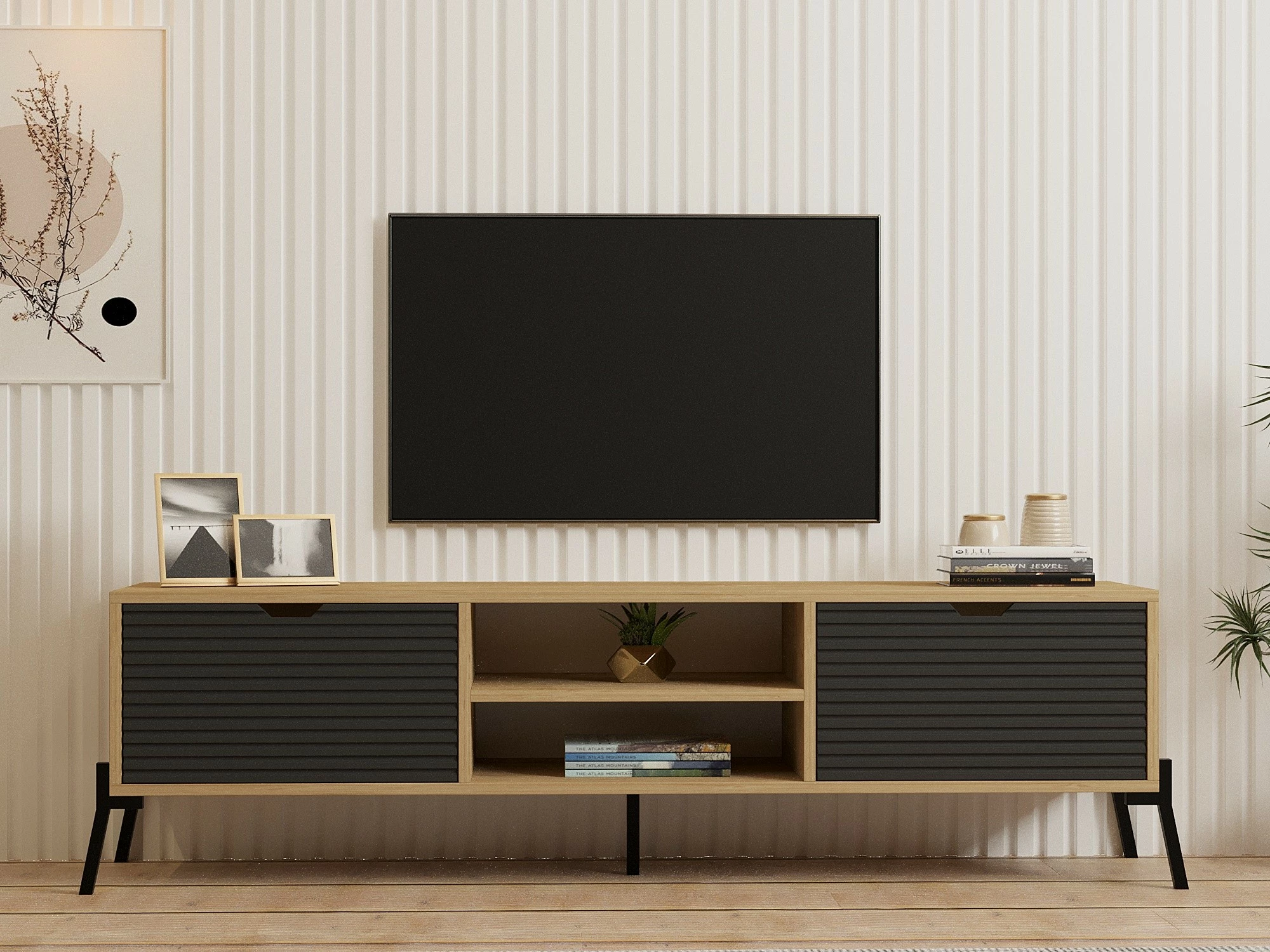 Komodë TV Skye Decor, ngjyrë lis safir, antracit