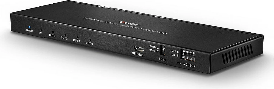 Splitter HDMI LINDY 4-Port, HDMI 2.0 18G, 4K 60Hz, me audio out, downscaling, i zi