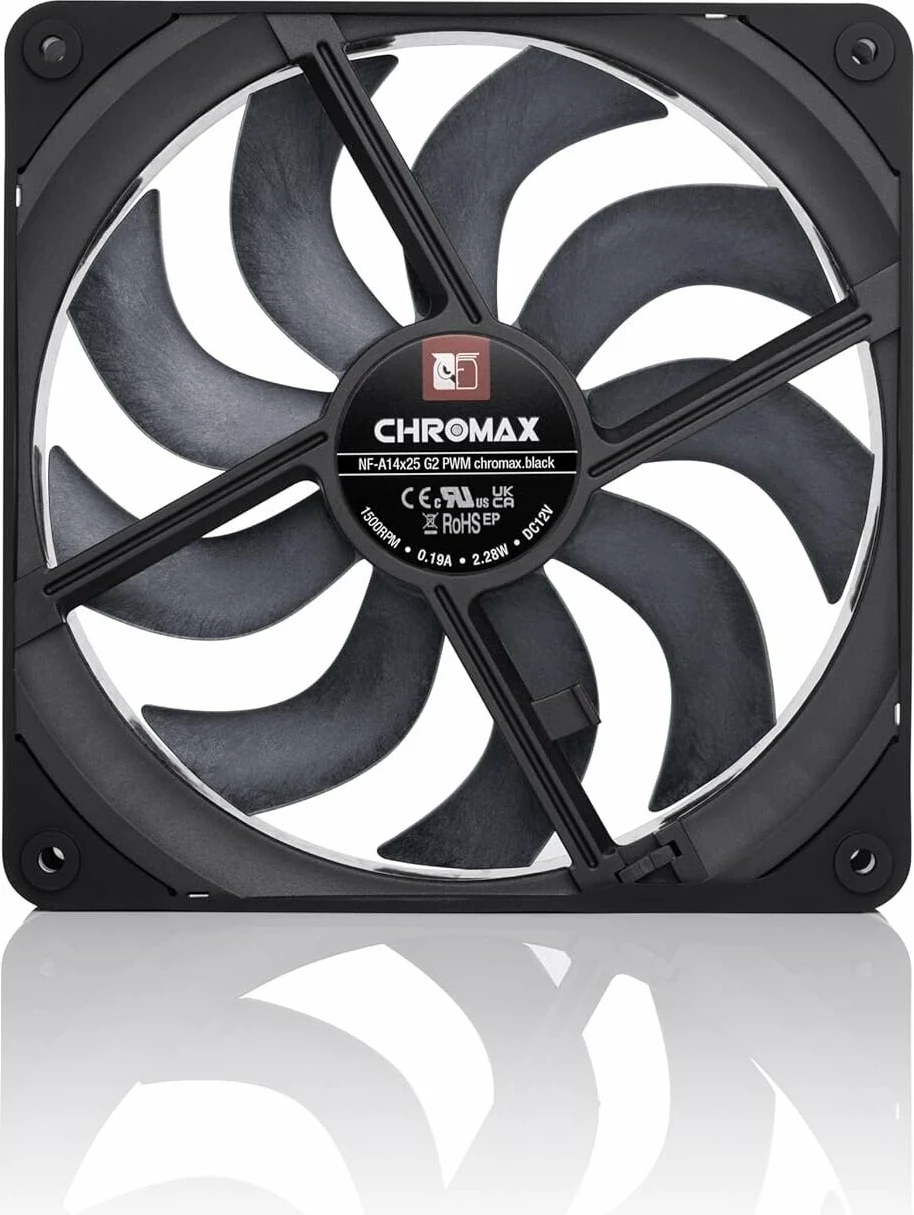 Ventilator kase Noctua NF-A14x25 G2 PWM chromax.black 140mm 25mm 4-pin PWM 1500rpm, i zi, 1 copë