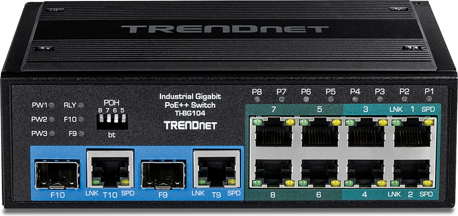 Switch TRENDnet TI-BG104, Gigabit, 10 porta RJ-45 + 2 SFP, PoE++, DIN-Rail, i zi