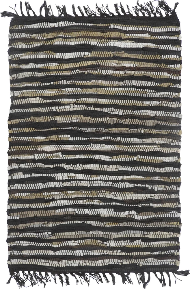 Qilim boho lëkure, ngjyrë e zezë-bezhë, 60x90cm