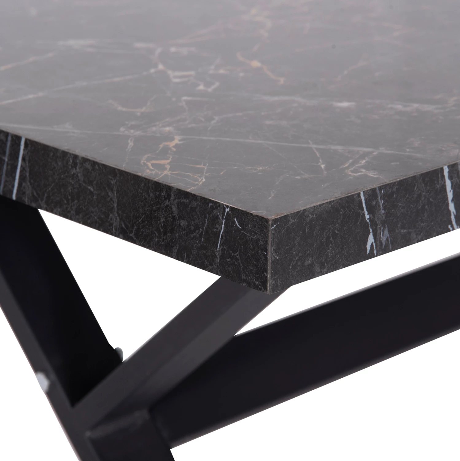 Tavolinë kuzhine LANA, pamje mermeri të zi, këmbë metali të zeza, FH18221.02, 140x70x72.5 cm