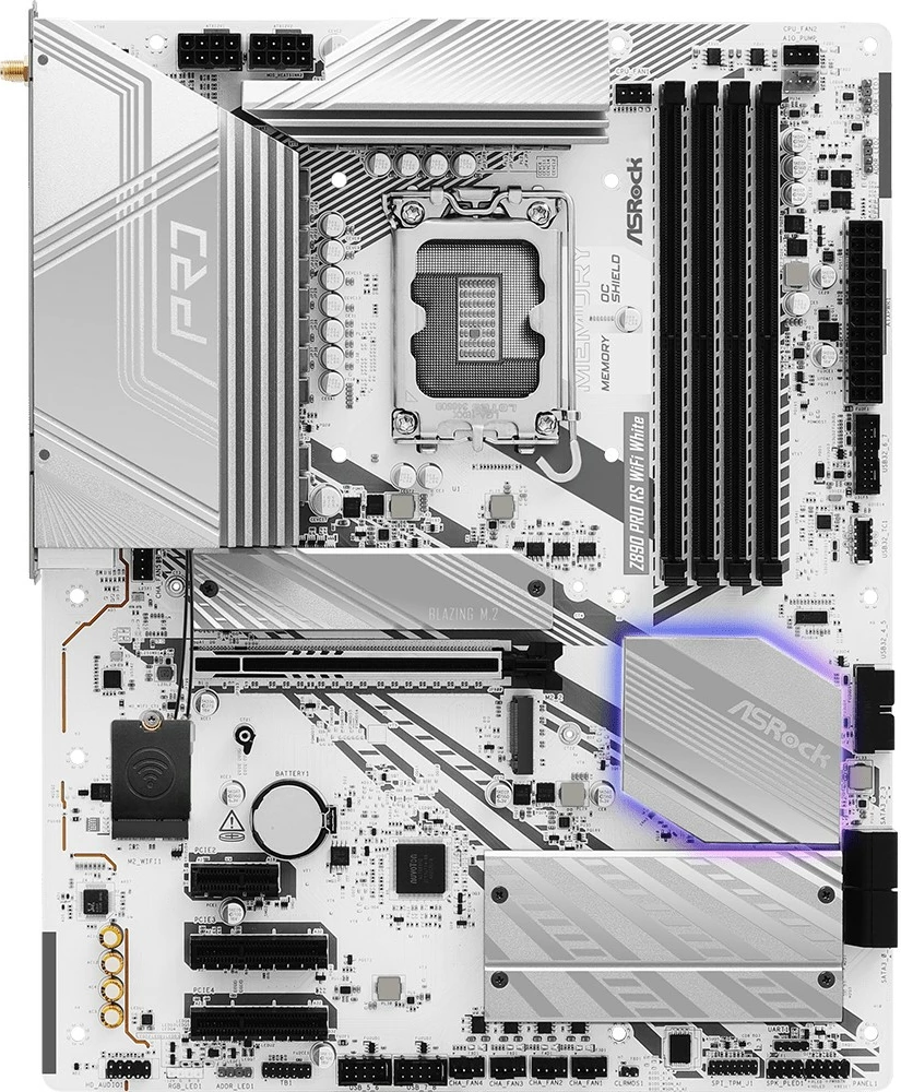 Pllakë amë ASRock Z890 PRO RS WiFi White LGA1851 DDR5 ATX PCIe 5.0 Thunderbolt 4 Wi‑Fi 6E e bardhë