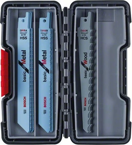 Set tehësh për sharrë sabre Bosch Basic ToughBox, 15 copë, për dru/metal, me kuti ruajtëse, zi/gri