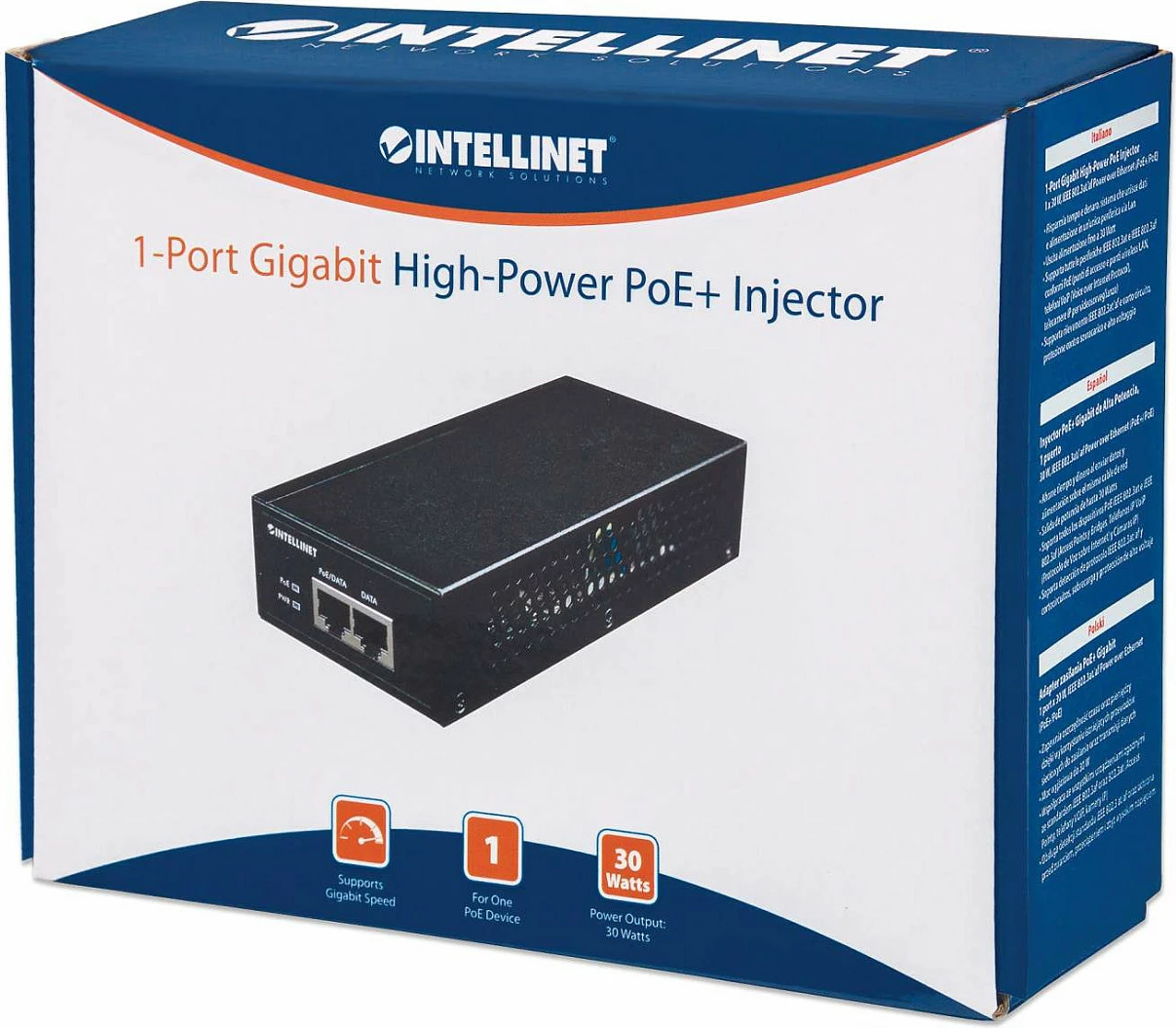 Injektor PoE+ Gigabit Intellinet, 30 W, 2xRJ45, IEEE 802.3at/af, i zi