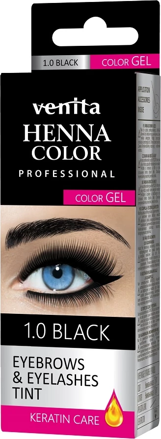 Ngjyrë xheli për vetulla dhe qerpikë Venita Henna Color 1.0 Black 30g