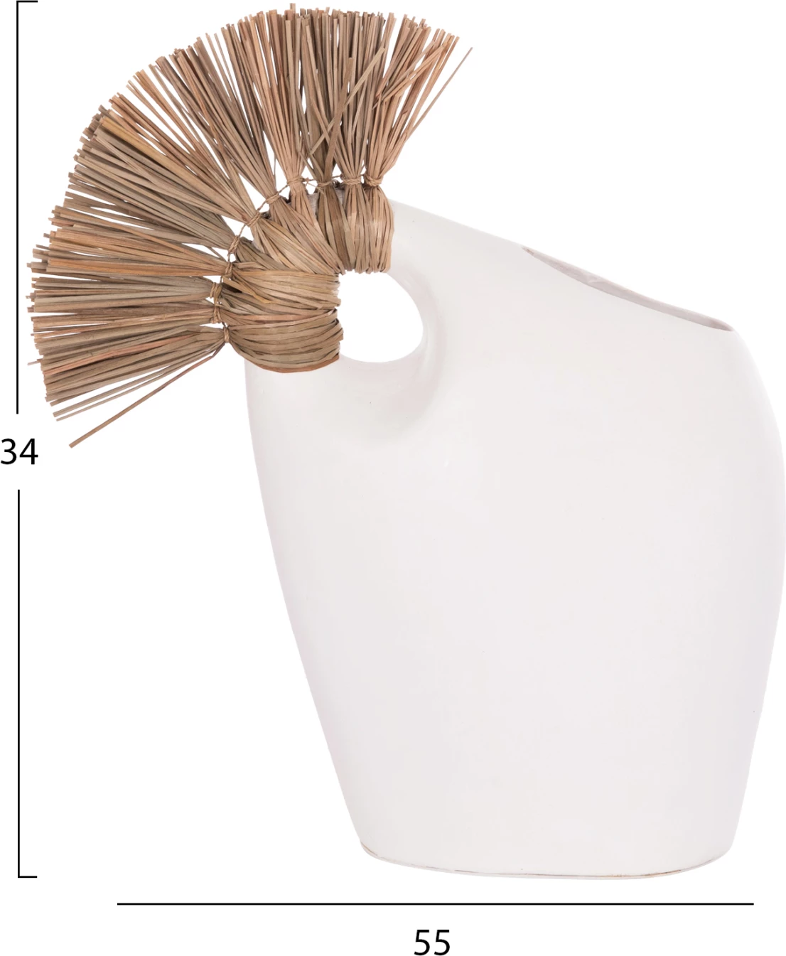 Vazo dekorative tavoline ALICA2, terrakotë e bardhë, dorezë me bar, 44x18x50cm