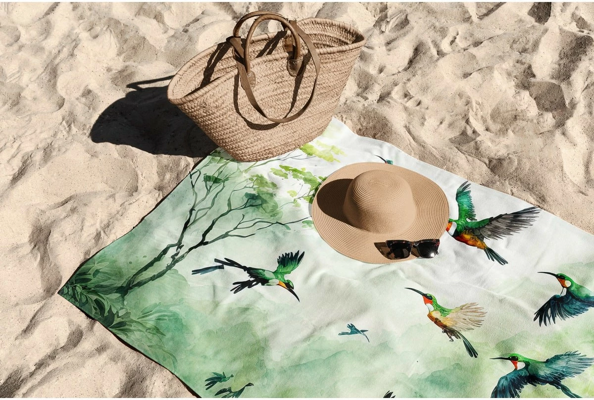 Peshqir plazhi Mijolnir, dizajn Jungle me ngjyra uji, 70x130cm