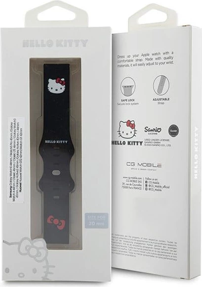 Rrip silikoni për smartwatch Hello Kitty, 20mm, i zi