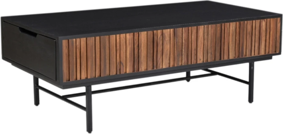 Tavolinë kafeje Jenga, dy sirtarë, ngjyrë e zezë dhe arre, 120x50x43cm