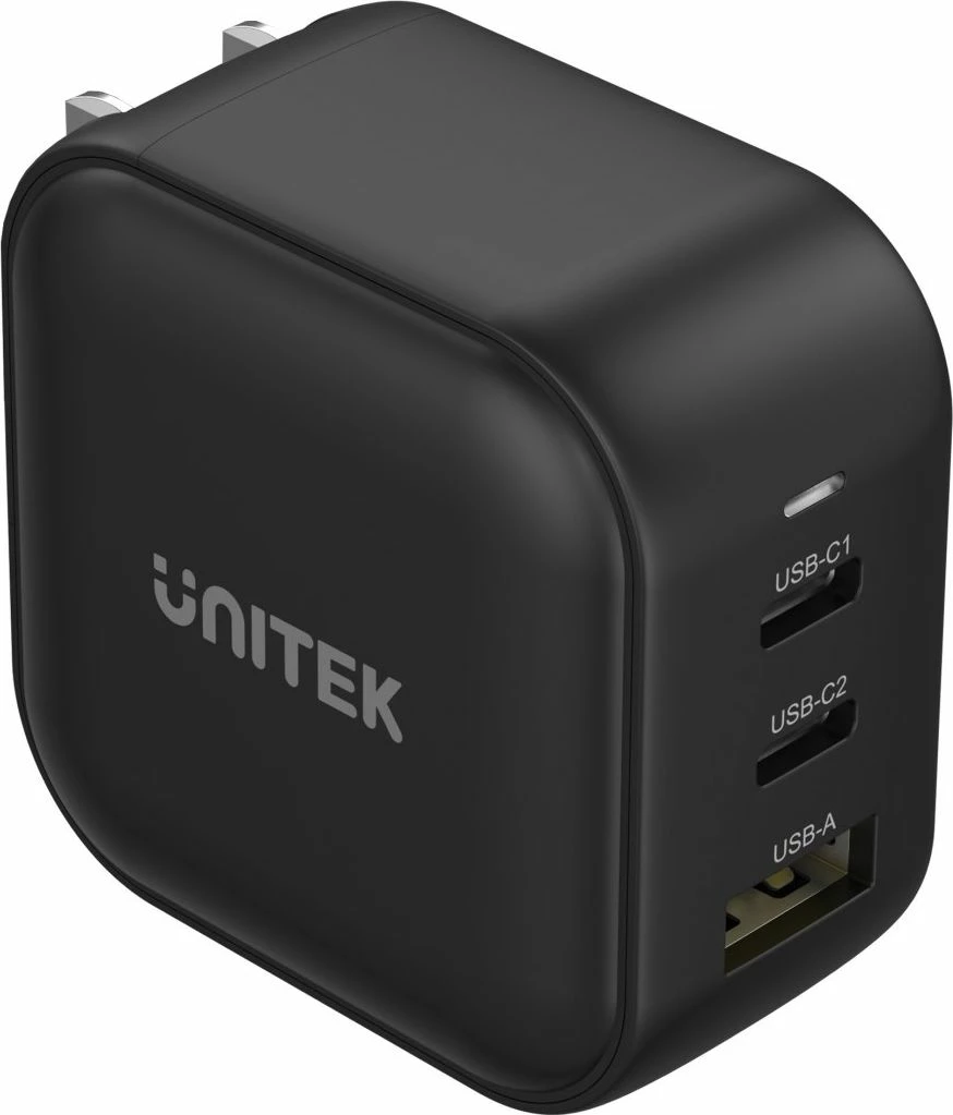 Karikues udhëtimi Unitek P1108ABK 66W 2x USB-C 1x USB-A Quick Charge/PD, i zi, set me adaptorë EU/UK/AUS