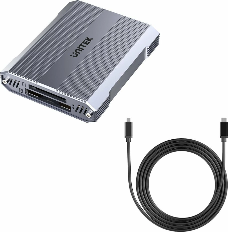 Lexues kartelash Unitek R1022C01 CFexpress Type B/SD/microSD, USB-C 10Gbps, HUB USB-A 10Gbps, gri, me kabllo USB-C 30cm
