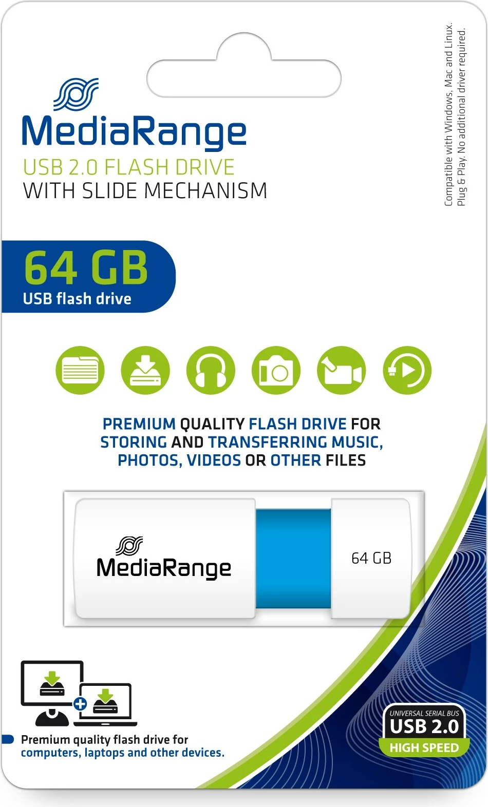 USB stick MediaRange 64GB USB 2.0 Color Edition hellblau