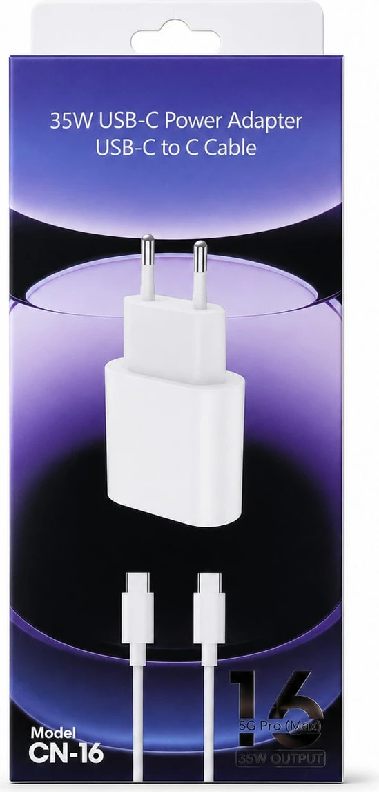 Karikues USB-C 35W për iPhone 16 Pro Max me Kabllo USB-C në USB-C 1 m - Adapter Rryme me Prizë EU