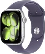 Smartwatch Apple Watch Series 11 GPS + Cellular 46mm, kasë alumin i argjendtë, rrip Sport Purple Fog S/M