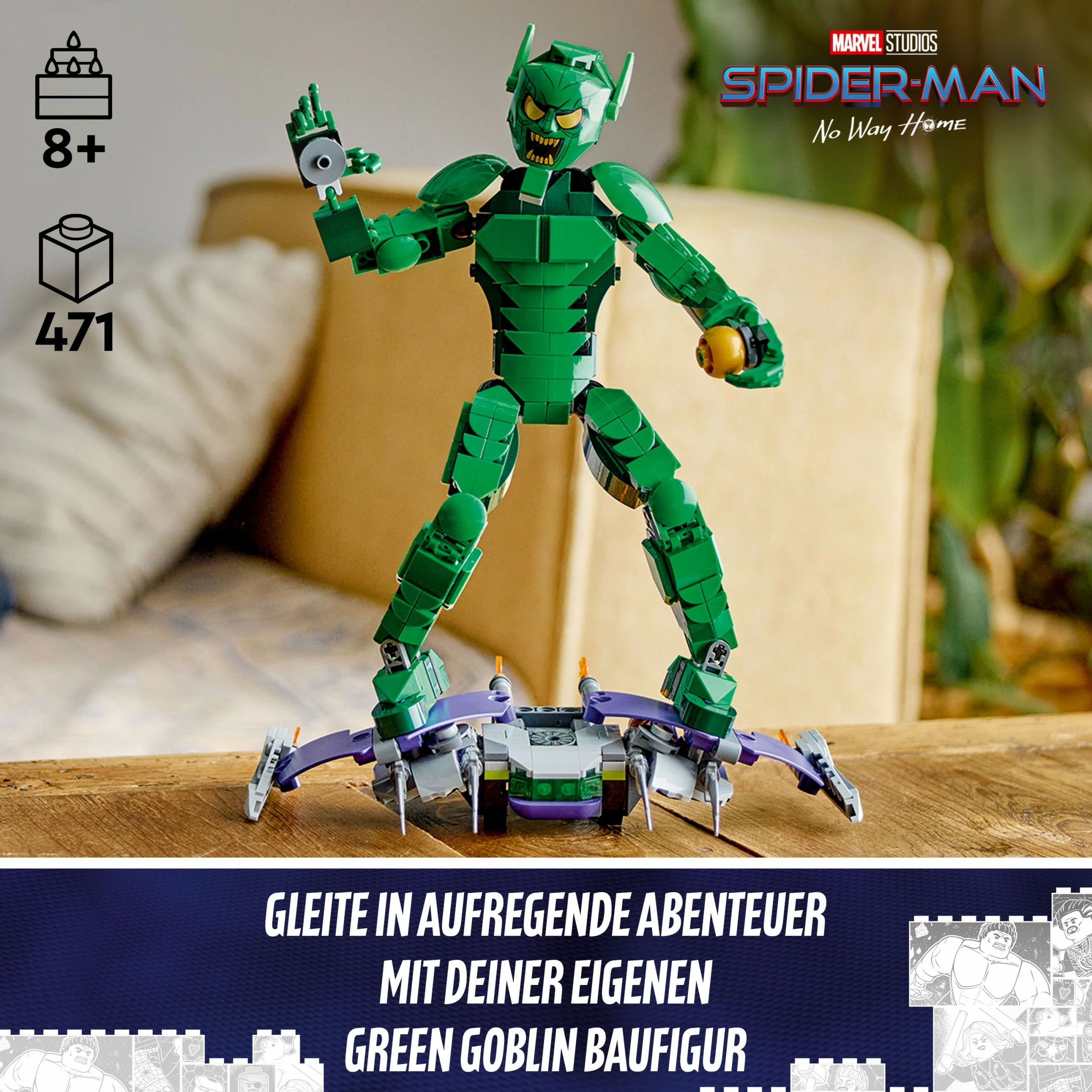 Set ndërtimi LEGO Marvel Green Goblin 76284, figurë ndërtuese, shumëngjyrëshe