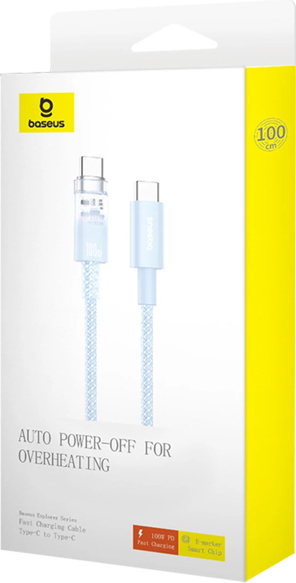 Kabllo USB-C në USB-C Baseus Explorer, 1m, 100W, Sensor temperature, Blu
