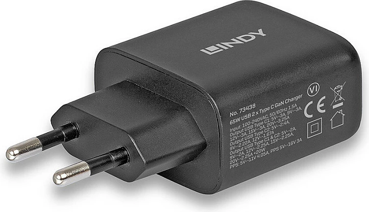 Karikues LINDY 65W GaN, 2x USB-C (PD 3.0/PPS), i zi