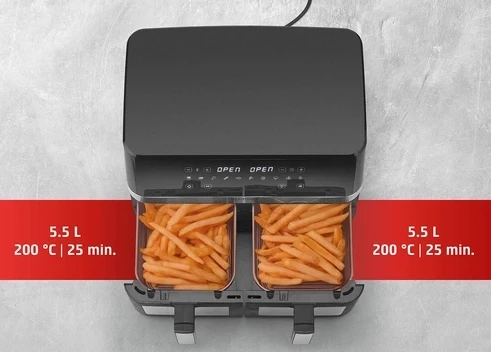 Fritezë me ajër të nxehtë CASO AirFry DuoChef 3186, 14 L, 2200 W, 2-in-1 furrë, e zezë/argjendtë