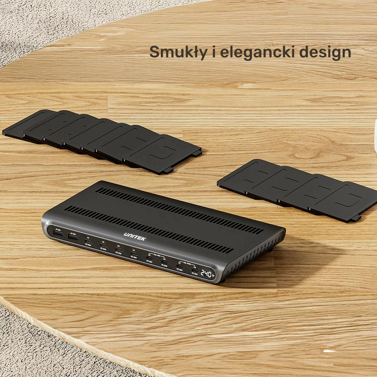Stacion karikimi Unitek 10 porta, USB-C/USB-A, 240W, e zezë