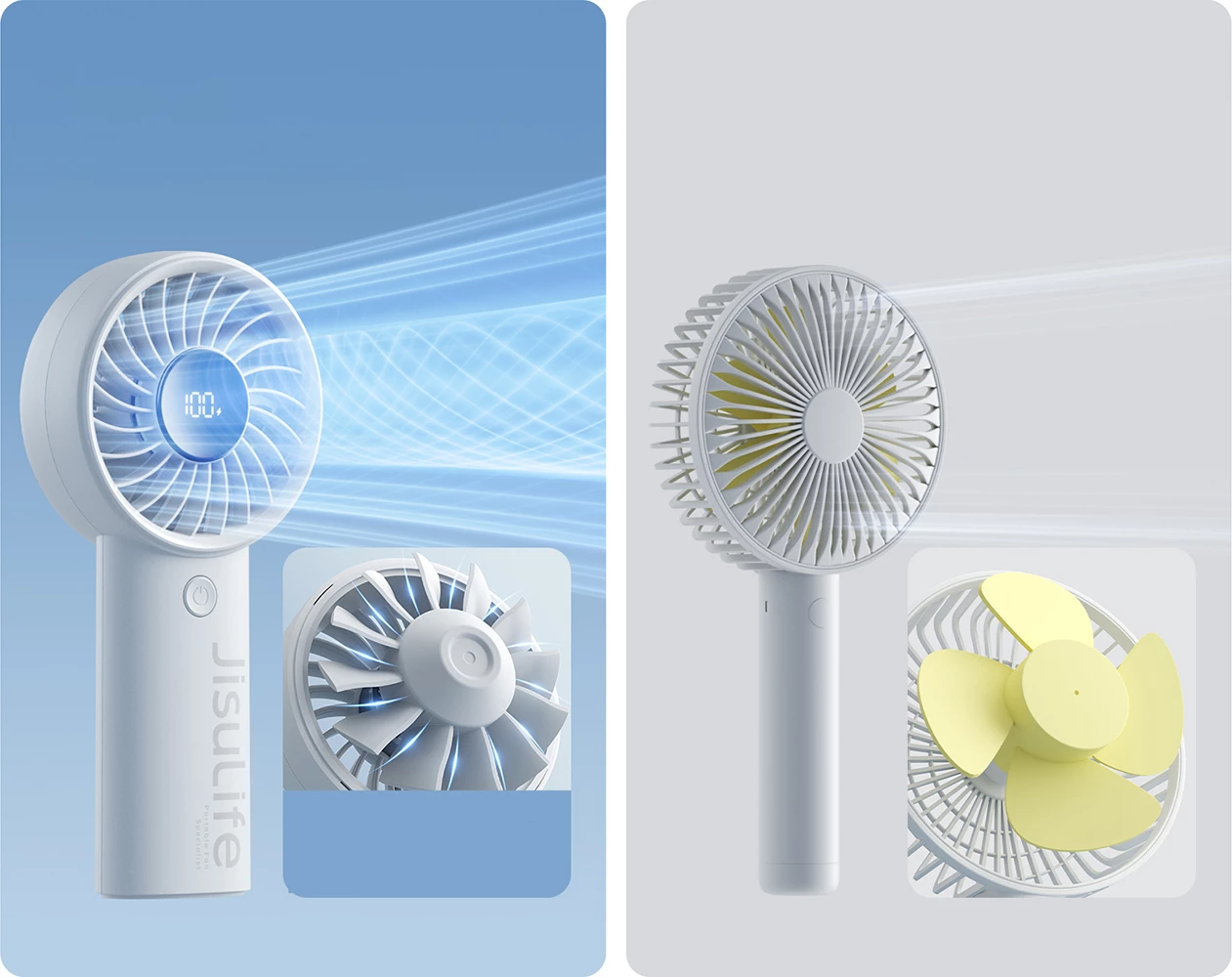 Ventilator dore Jisulife Life4 3600mAh USB-C, 5 shpejtësi, gri, me kabllo