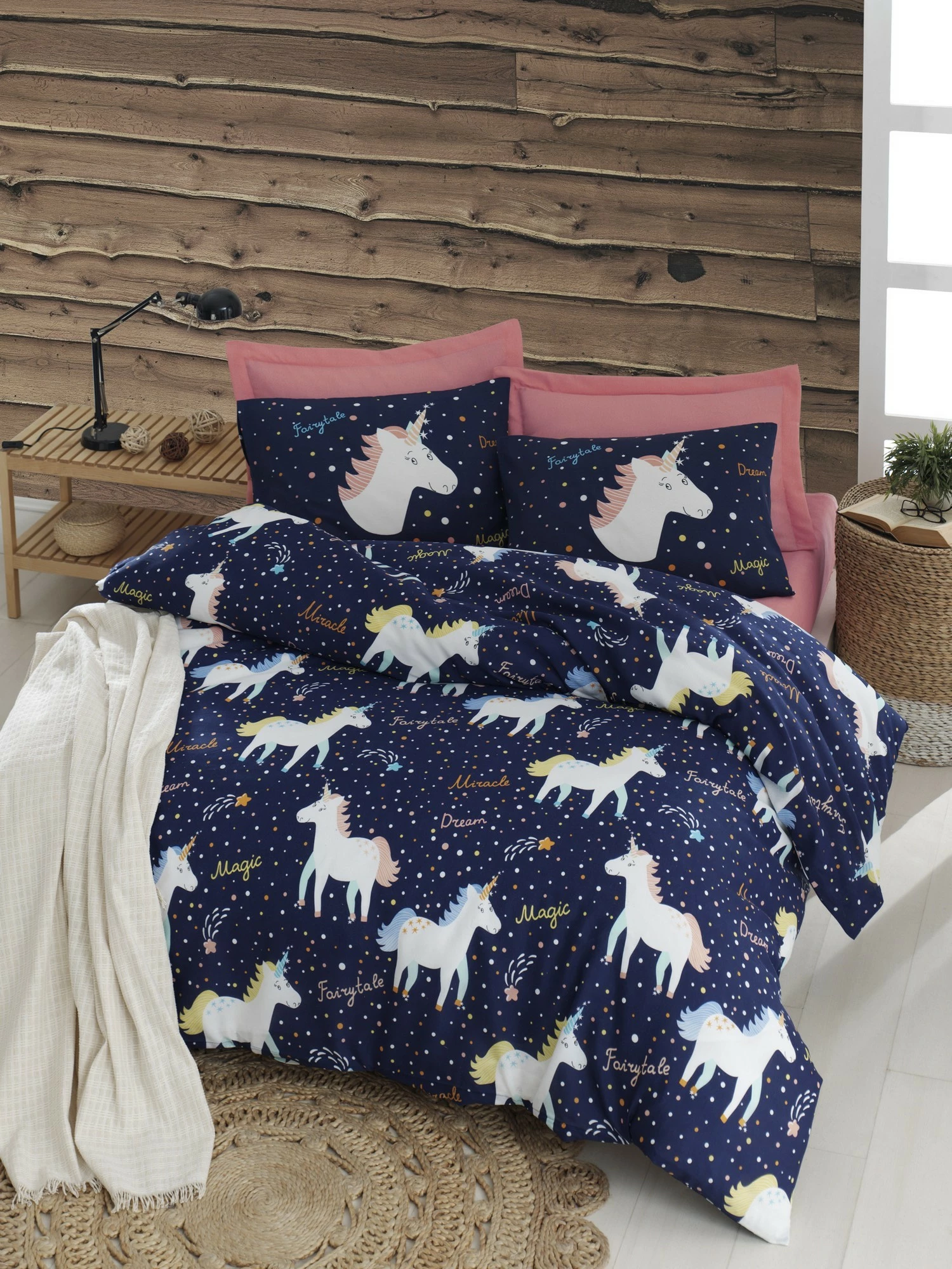 Set mbulesë për jorgan Super King, L'essentiel, Magic Unicorn, ngjyrë kaltër e errët