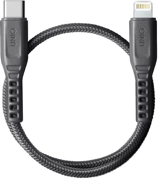 Kabllo UNIQ Flex USB-C në Lightning, 30cm, 18W, najlon, Gri