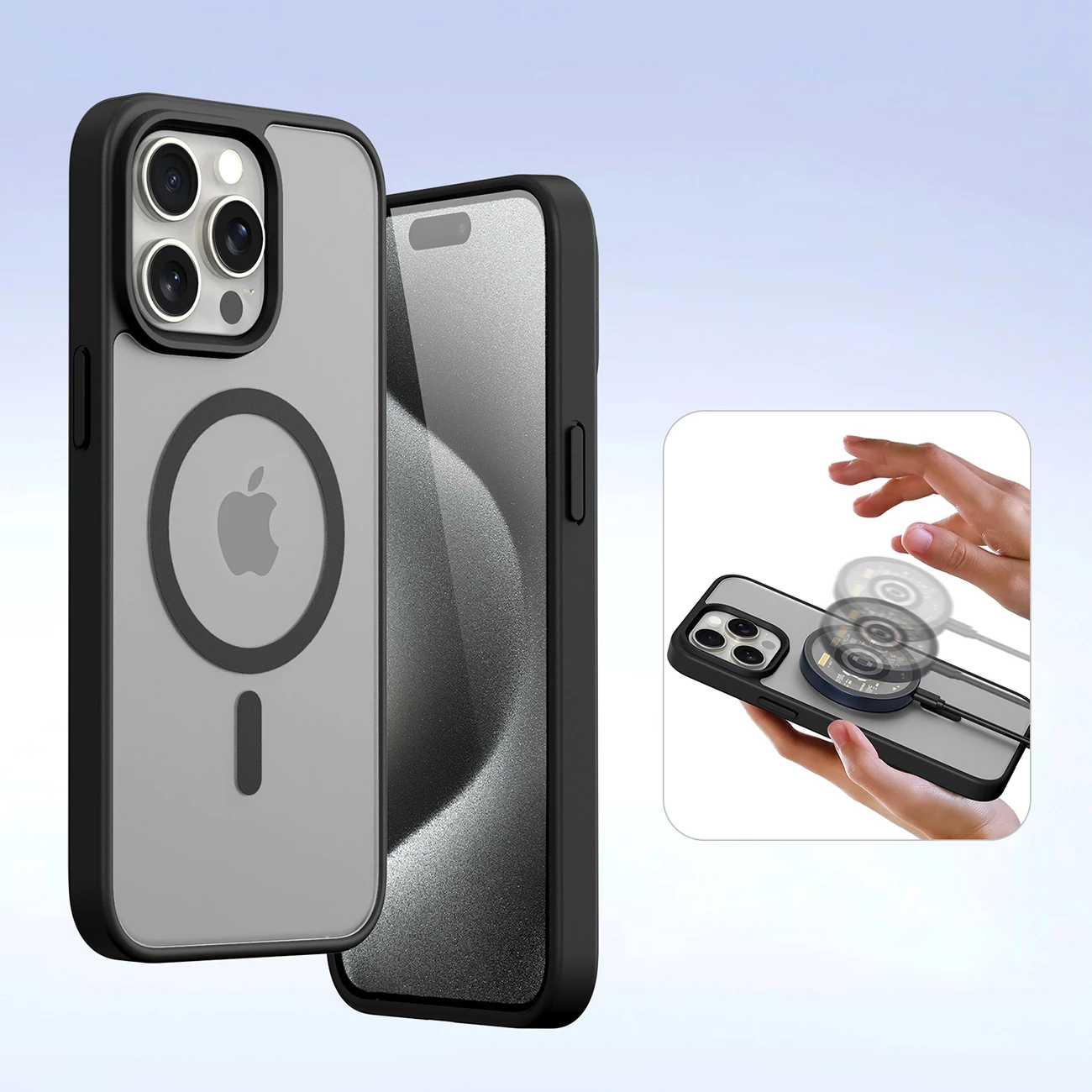 Mbështjellës Dux Ducis Lawa për iPhone 15 Pro Max, lëkurë, me portofol magnetik, i zi