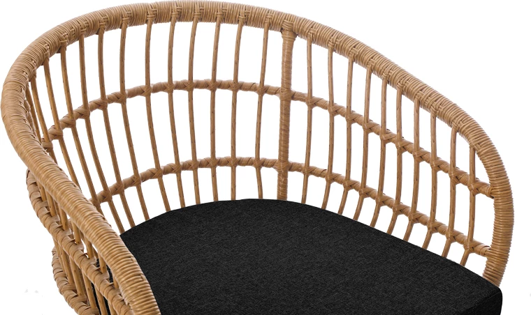 Karrige Naoki me jastëk pe rattan, ngjyrë natyrale, këmbë metalike të zeza, 63x61x79cm