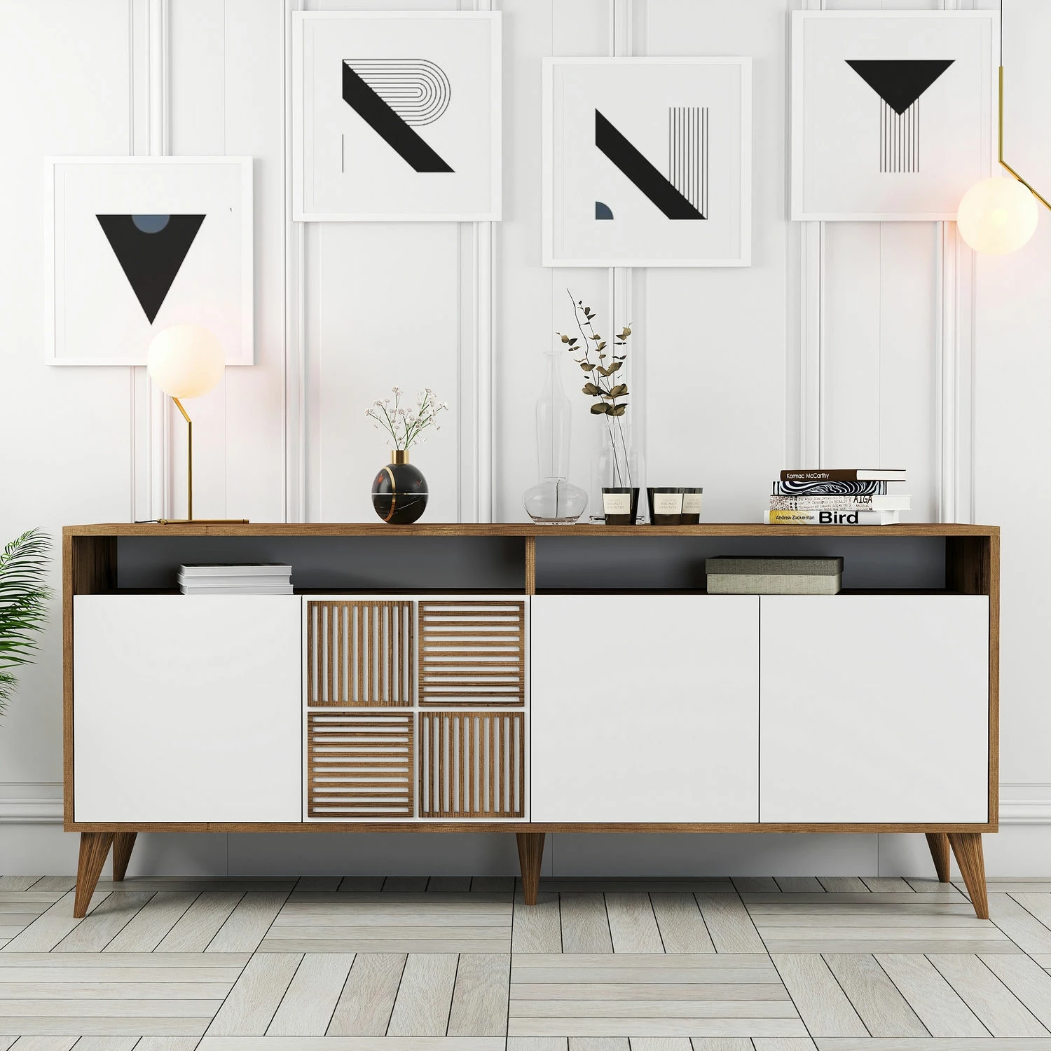 Konsol Skye Decor, Milan, ngjyrë arre dhe e bardhë