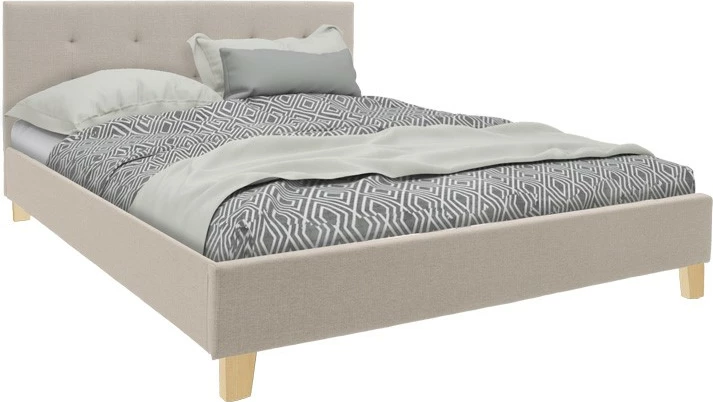 Krevat Mago, stof krem, këmbë druri natyral, 160x200cm