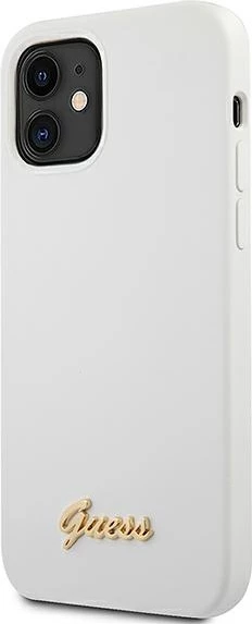 Mbështjellës Guess Silicone Vintage Gold Logo për iPhone 12 mini 5.4\", hardcase, i bardhë
