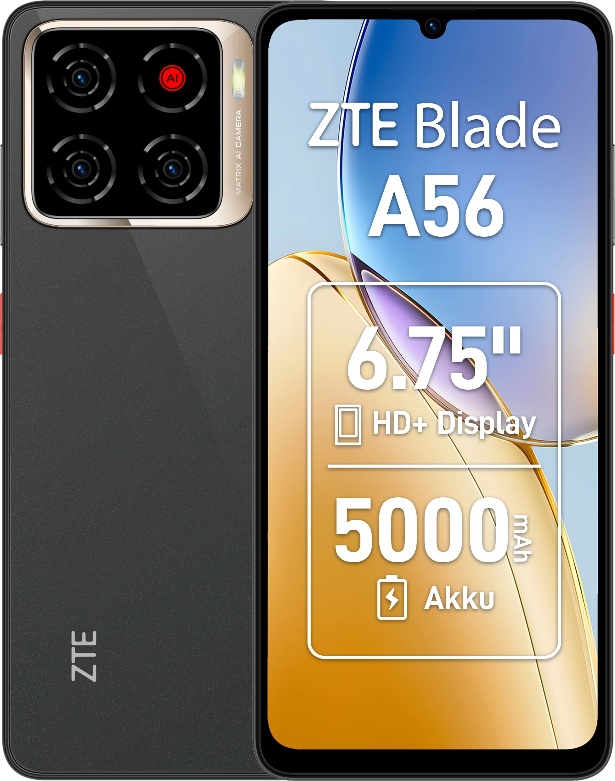 Celular ZTE Blade A56, 4GB RAM, 64GB, e zezë
