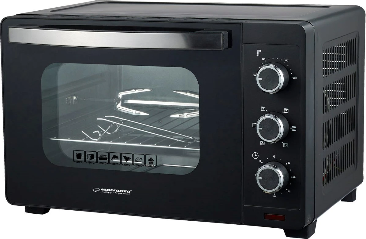 Furrë mini elektrike Esperanza EKO006N me konvekcion dhe shufër, 25L, 1600W, e zezë