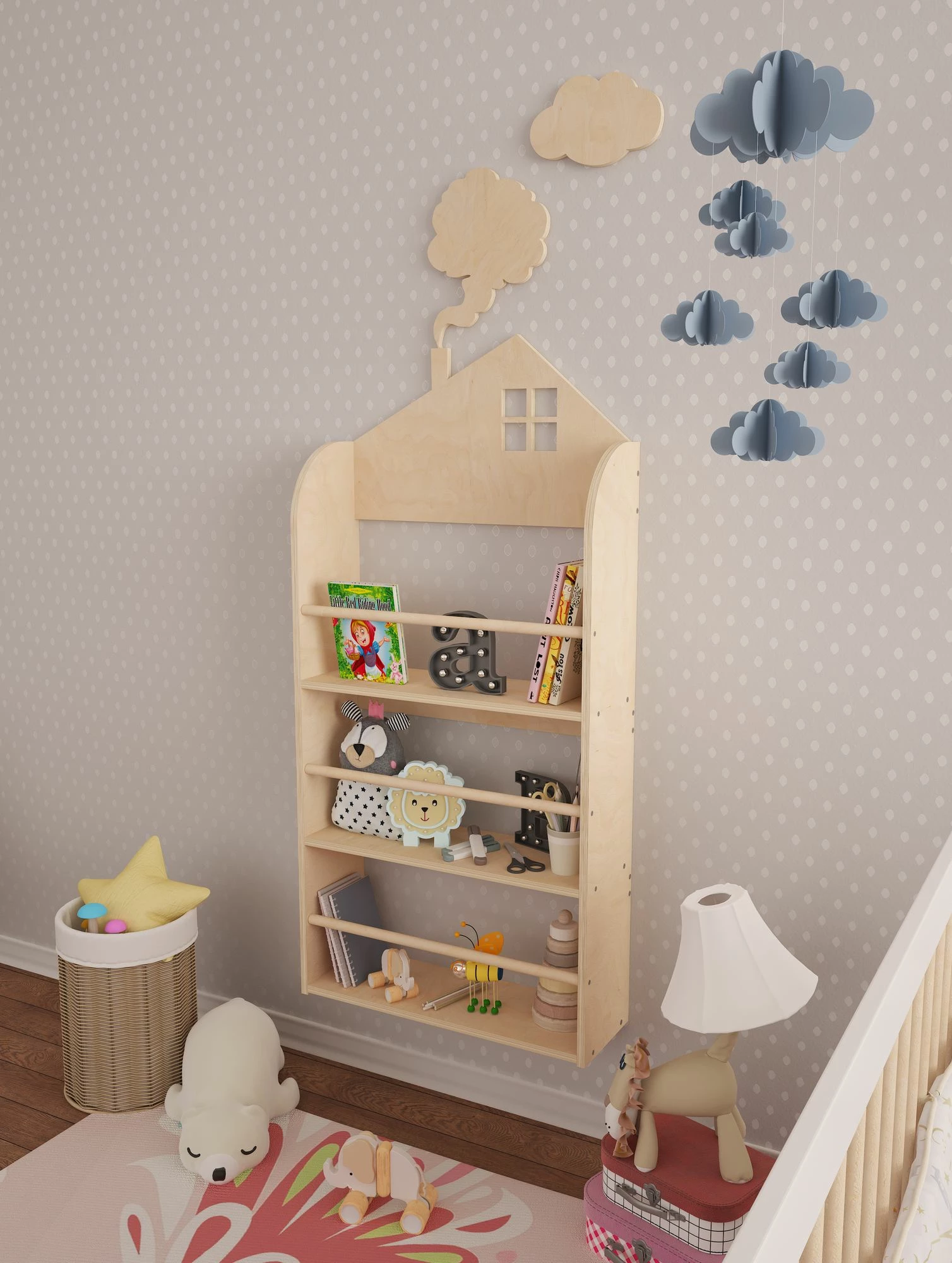 Raft librash Hanah Home, ngjyrë druri betuli, Lucca