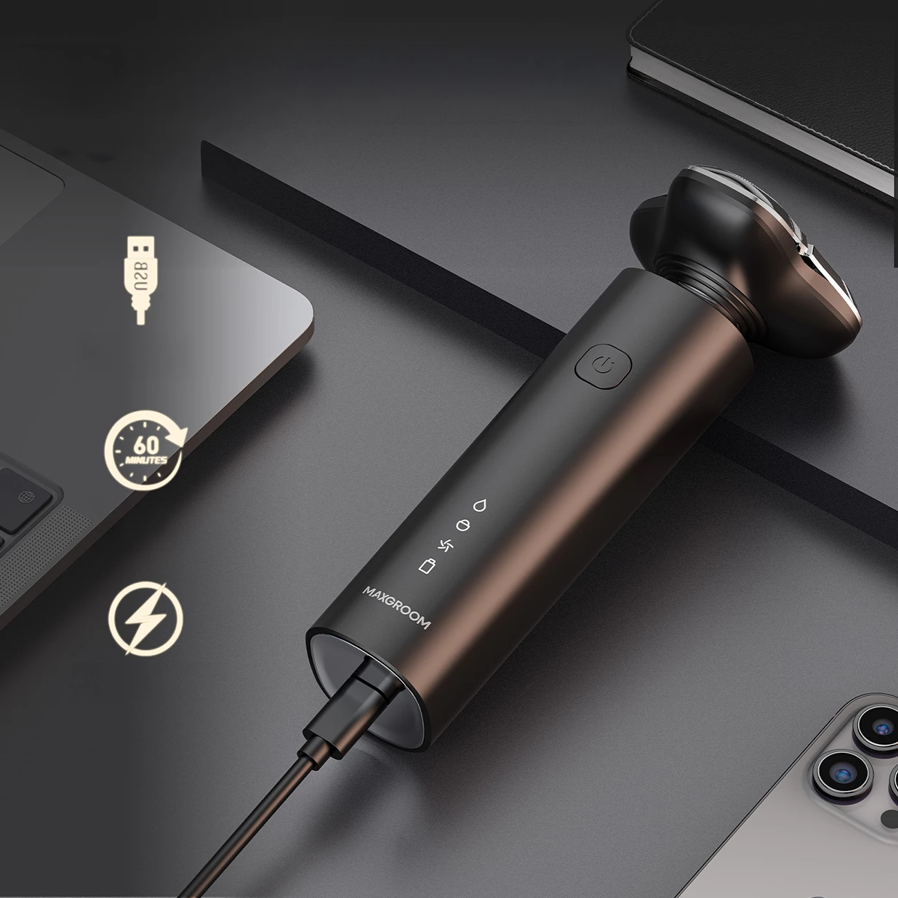 Makinë rroje MAXGROOM M-8012 3-në-1, 600 mAh, IPX7, USB-C, set me aksesorë, e zezë