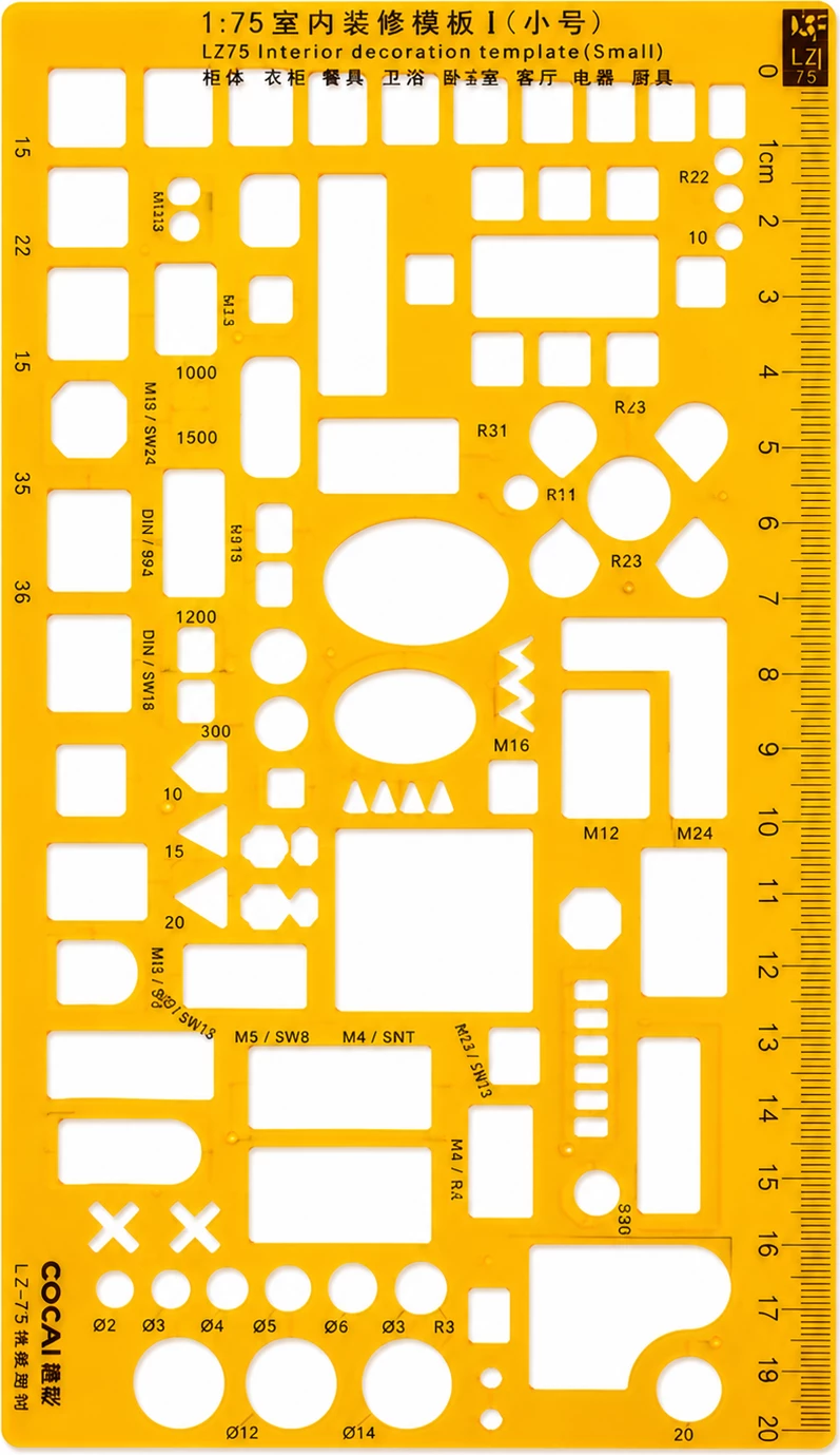 Shabllon multifunksional për vizatim teknik 1:75