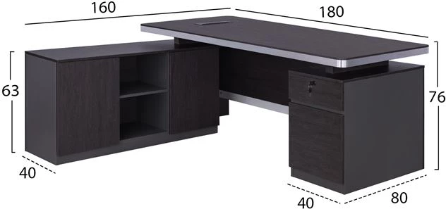 Kënd i majtë profesional për zyre FH2092L, ngjyrë druri trëndafili, 180x160x76cm