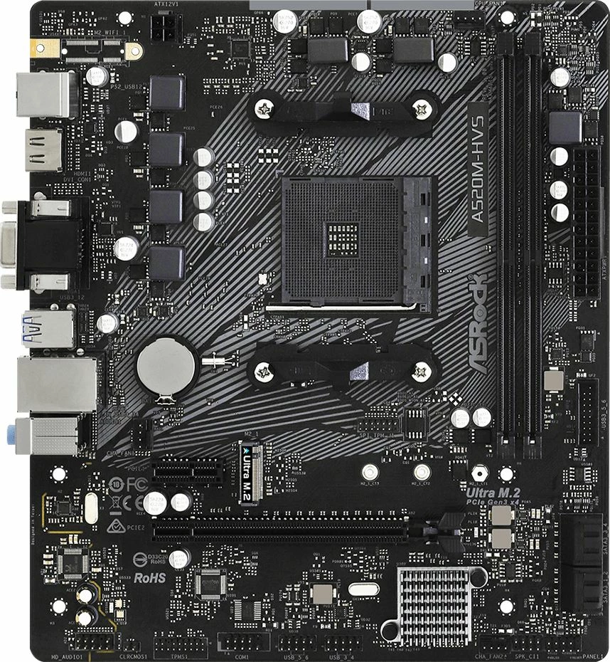 Pllakë amë ASRock A520M-HVS, 2xDDR4 deri 64GB, Ultra M.2, HDMI 4K60Hz